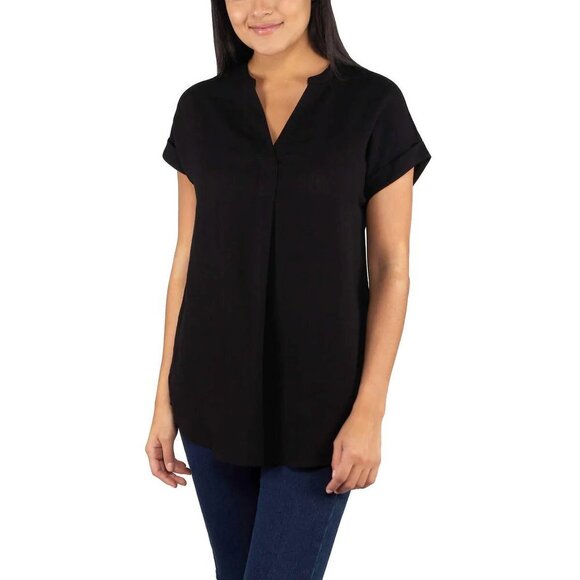 NEW Rachel Roy Short Sleeve V-Neck Tunic Top | Black - Picture 1 of 4
